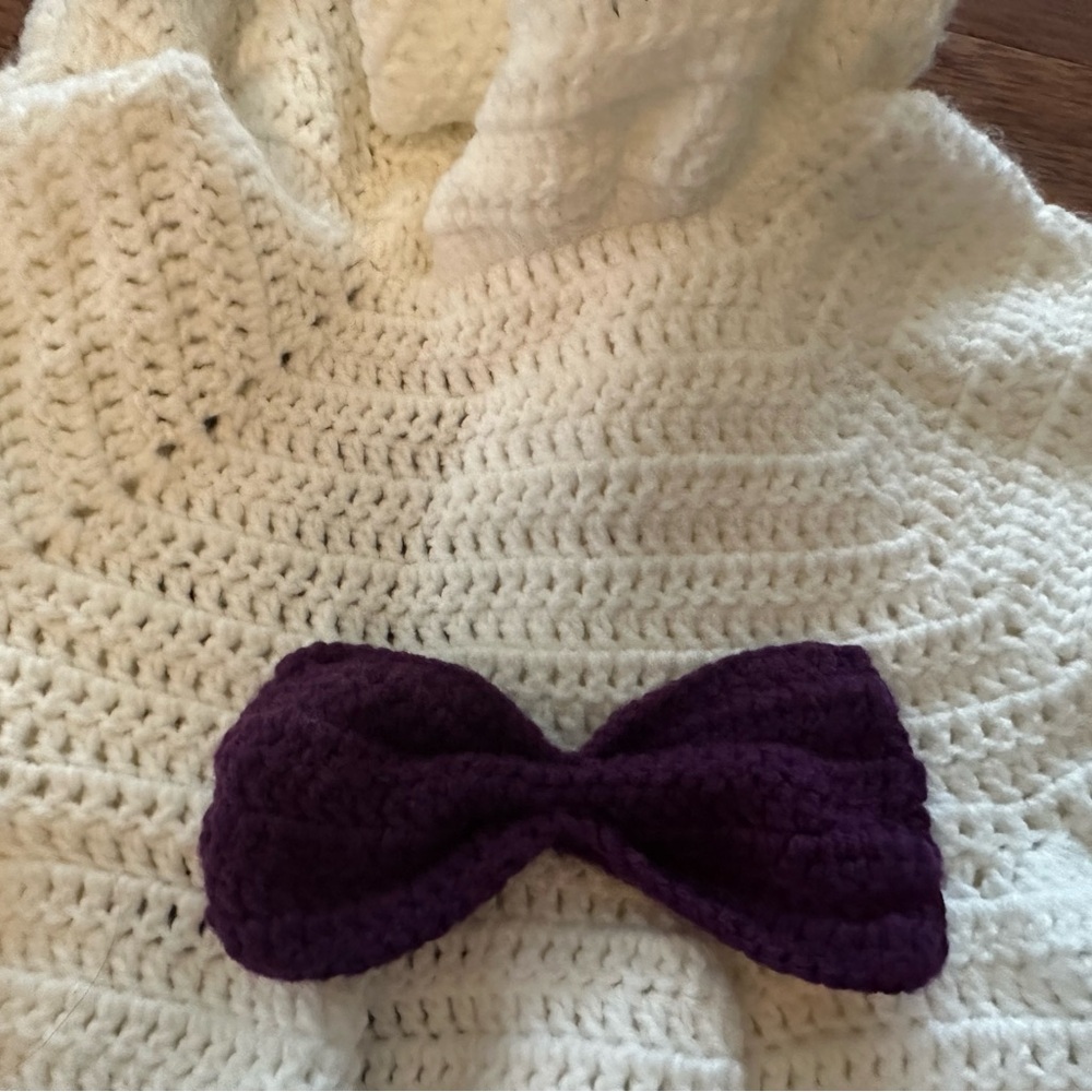 SOLD ON X-POST Adorable White and Purple Crochet Baby Cardigan - Picture 7 of 8